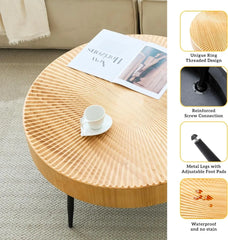 31.5" Round Wood Nesting Table with Adjustable Foot Pads, Circle Coffee Tables for Living Room, Bedroom (Radial)