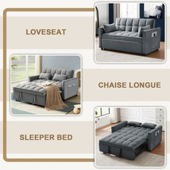 3-in-1 2-Seater Loveseat Pull Out Couch Reclining Backrest,Toss Pillows Pockets-Perfect for Small Spaces Velvet Sleeper Sofa Bed