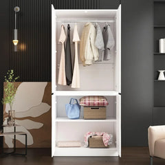 4 Door Wardrobe Closet with Mirrors, Armoire Wardrobe Closet with Hanging Rod, Mirrored Armoire for Bedroo