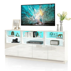 70 Inch LED TV Stand for 70/75/80 Inch TV,Modern Entertainment Center with Storage Shelves and Doors,High Gloss TV Cabinet