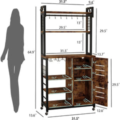 Bakers Rack, Microwave Stand with Power Outlets, Kitchen Storage with Wheels and Feet, Coffee Station with Cabinets and10