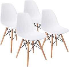 Modern Style Dining Chair , Shell Lounge Plastic Chair for Kitchen, Dining, Bedroom, Living Room Side Chairs Set of 4 (White)