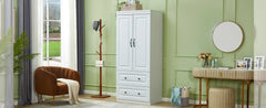 Armoire Wardrobe Closet: Wood Cabinet with 4 Doors, 2 Drawers, Tall Storage, Shelves, and 2 Hanging Rods