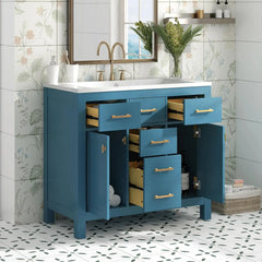 36 Bathroom Vanity with Sink Freestanding Modern Bathroom Vanity Cabinet with Sink Top 4Drawers and 2Storage Cabinets Solid Wood