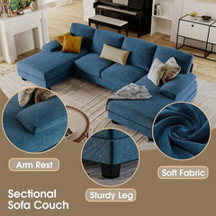 Furmax Sectional Couches for Living Room, U-Shaped Sofa Couch with Linen Fabric,4 Seat Sofa Set with Double Chaise for Apartment