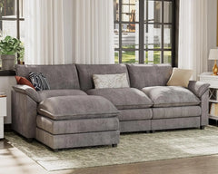 119” Modular Sectional Sofa Couch, Modern Wide Arm L Shaped Couch with Deep Seat and Reversible Ottoman