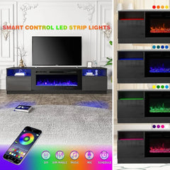 80'' Fireplace TV Stand with 40'' Electric Fireplace, Entertainment Center with 16 Color Led Lights and 12 Flame Fireplace