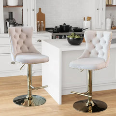 Bar Stools Set of 2,Adjustable Barstools with Back Velvet Tufted Counter Stool Modern Upholstered Bar Chairs with Nailhead