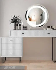 Gray Makeup Vanity Desk Set with Drawers, Modern Makeup Dressing Table Bedroom Vanity Sets Storage Dresser Furniture Set Grey