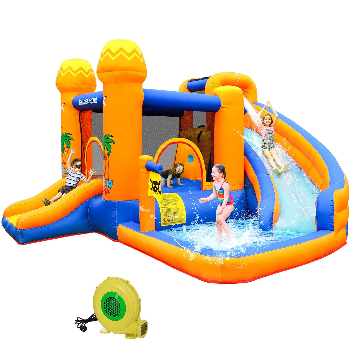 AOOU Kids Inflatable Bounce House w/450W Blower, Kid Bouncer & Water Slide 2 in 1, Outdoor Bouncy Castle Water Park