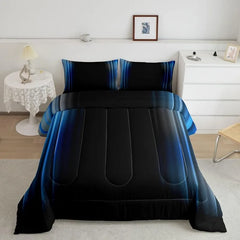 Comforter Set Kids Teens Dark Blue and Black Striped Bedding Bed Set Decor Modern Fashion Comforter Inner Fill Bedroom