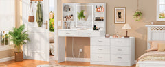 65.9'' Vanity Desk with LED Lighted Mirror;Power Outlet,Modern Corner Makeup Vanity Table 8 Drawers; Open Shelve, Dressing Table