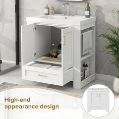 bathroom organizers, 30 Inch Bathroom Vanity with Sink, Freestanding Single Bath Vanity Wood Storage Cabinet with Drawer, Side S