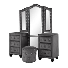 6PC Bedroom Set Modern Tufted Velvet Bedroom Set Includes Bed, Nightstand, dressing table; Makeup Mirror; Chest of drawer