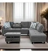 L Shaped Sofa with Ottoman Modern Sectional Living Room,Bedroom,Office,L Couch Brown