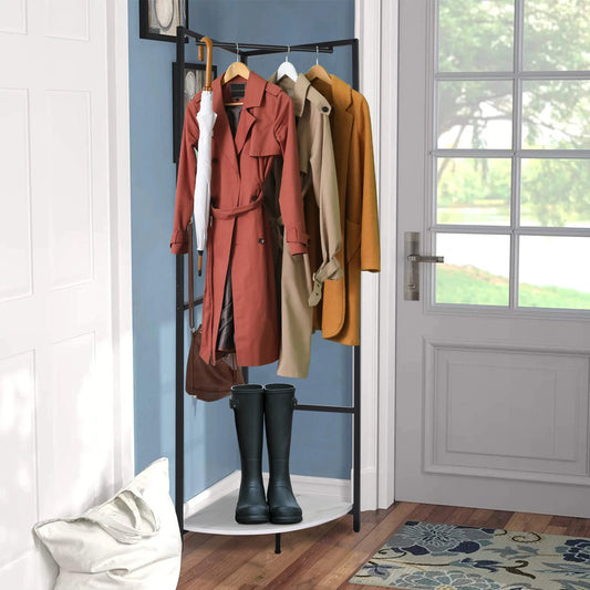 Corner Entryway Freestanding Hall Tree Coat Rack With Shelf & Shoe Storage