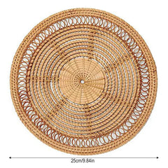 Rattan Woven Placemats Handmade Macrame Boho Coaster Modern Farmhouse Fringe Placemats for Dining Table Kitchen Wedding Decor