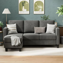 Convertible Sectional Sofa Couch, 3 Seat L-Shaped Sofa with Linen Fabric Ottoman Small Couch for Small Apartments