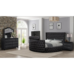 Maya Modern Style Crystal Tufted King 4PC Bed room set Made with wood in Gray ,Main Color: Gray