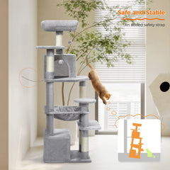 184cm Large Cat Tree and Tower for Indoor Cats With Sisal-Covered Scratching Posts Spacious Hammock Padded Perches and Condos