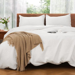 Duvet Cover Set King Size 100% Cotton,Light Gray Waffle Weave Soft and Breathable 3 PCs Bedding Set (1 Duvet Cover and 2 Pillow