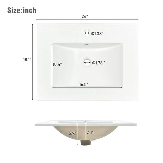 [Sink Only]24 Inch Modern Bathroom Vanity Modern White Bathroom Sink Rectangle Above Counter Porcelain Ceramic Vessel Vanity