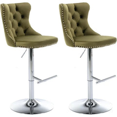 Bar Stools Set of 2,Adjustable Barstools with Back Velvet Tufted Counter Stool Modern Upholstered Bar Chairs with Nailhead