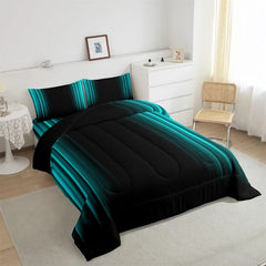 Comforter Set Kids Teens Dark Blue and Black Striped Bedding Bed Set Decor Modern Fashion Comforter Inner Fill Bedroom