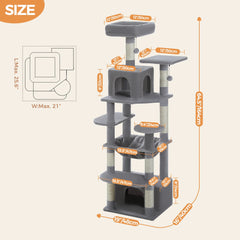 184cm Large Cat Tree and Tower for Indoor Cats With Sisal-Covered Scratching Posts Spacious Hammock Padded Perches and Condos