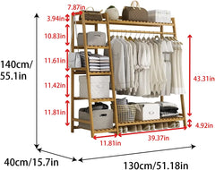 Bamboo Clothing Garment Rack 7 Tier Storage Shelf Coat Clothes Hanging Rack, Portable Wardrobe Closet Organizer With Top Shelf,