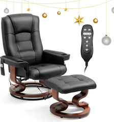 Electric Massage Recliner with Ottoman, Swivel Lounge Chair with Massage, Faux Leather Recliner with Adjustable Back