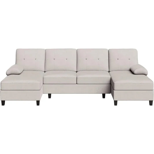 Living Room Sectional Sofa, 4-seater Set U-shaped Sofa with Double Chaise Longue, Large 106-inch Modern Fabric Sofa