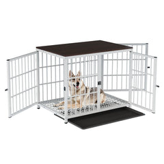 Heavy Duty Dog Kennels Metal Wooden Dog Crate End Table Furniture Style Pet Cage with Three Doors and Removable Tray