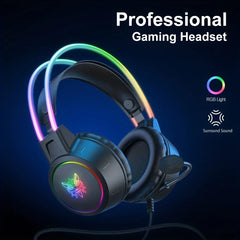 ONIKUMA Professional Gaming Headset with RGB Dynamic Lighting Wired Over-Ear Headset with Noise Canceling Microphone for PC