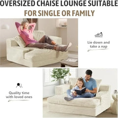 Chaise Lounge Chair Indoor Bedroom, Oversized Chaise Lounge Sofa Short Plush Couch with 2 Throw Pillows Sofa Bed Sleeper Chair