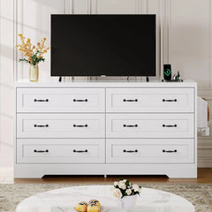 Dresser for Bedroom, 59.5 Inch Wide Modern Dresser TV Stand with Large Drawers & Bar Handles, Storage Dressers with Power Outlet