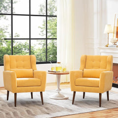 Accent Chairs Set of 2 for Living Room, Chenille Upholstered Mordern Armchair Comfy Soft Padded Reading Arm Chair Solid Wood Leg