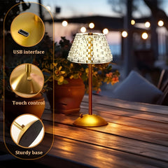 Portable Crystal LED Table Lamp, 3-Levels Brightness Desk Lamp, 3 Color  Control Rechargeable Lamp, Night Light, Bedside Lamp,Di