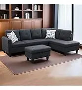 L Shaped Sofa with Ottoman Modern Sectional Living Room,Bedroom,Office,L Couch Brown