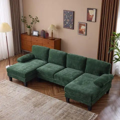 110"U-Shape Sectional Sofa,4-Seat Convertible Couch with Two Chaises,Chenille Upholstered for Living Room, Sofas Living Room