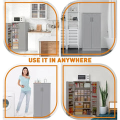 LED Kitchen Pantry Storage Cabinets, 50 Inch FreeStanding, 2 Doors and Shelves Adjustable for Living Room, Kitchen Buffet