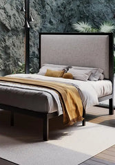 Allewie Queen Size Platform Bed Frame with Fabric Headboard and Wooden Slats Support,Fully Upholstered Mattress Foun