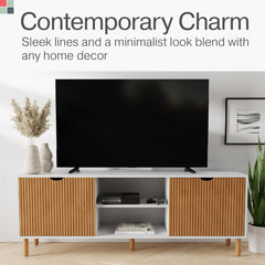 Contemporary Fluted TV Stand - Media Console - 70 Inch Entertainment Center with Storage - Console Table for Living Room and Bed