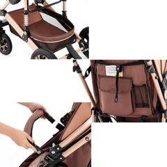 3 in 1 Baby Stroller,Baby Travel System,Baby Carriage 3in1 with Isofix Base,Foldable Newborn Pram,Reversible Standard Stroller