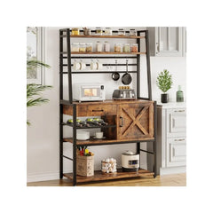 Baker's Rack, Coffee Bar Cabinet, Farmhouse Microwave Stand , Storage Drawer , Bakers Racks for Kitchens with Storage, White