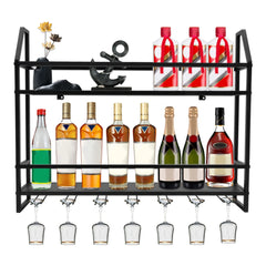 66lbs Bar Restaurant Wine Racks Wall Mounted Steel Glass Holders Black for 12 Wine& 7 Glasses