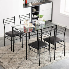 4-person Dining Table Set, Small Tempered Glass Dining Table, Kitchen Table and Chair Set Suitable for Small Spaces