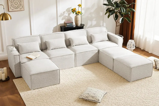 Shaped Modular Couch with Reversible Chaise,Luxury Modular Sectional Sofa for Living Room, Apartment