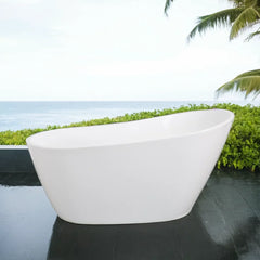 Glossy Acrylic Freestanding Soaking Bathtub with Chrome Overflow and Drain