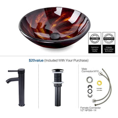 Artware Sink Bathroom Tempered Glass Vanity Round Bowl With Oil Rubber Bronze Faucet and Pop Up Drain Combo Countertop Furniture